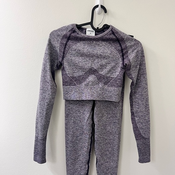 Gymshark Heathered Purple Long Sleeve Crop Top and Leggings - Picture 1 of 5